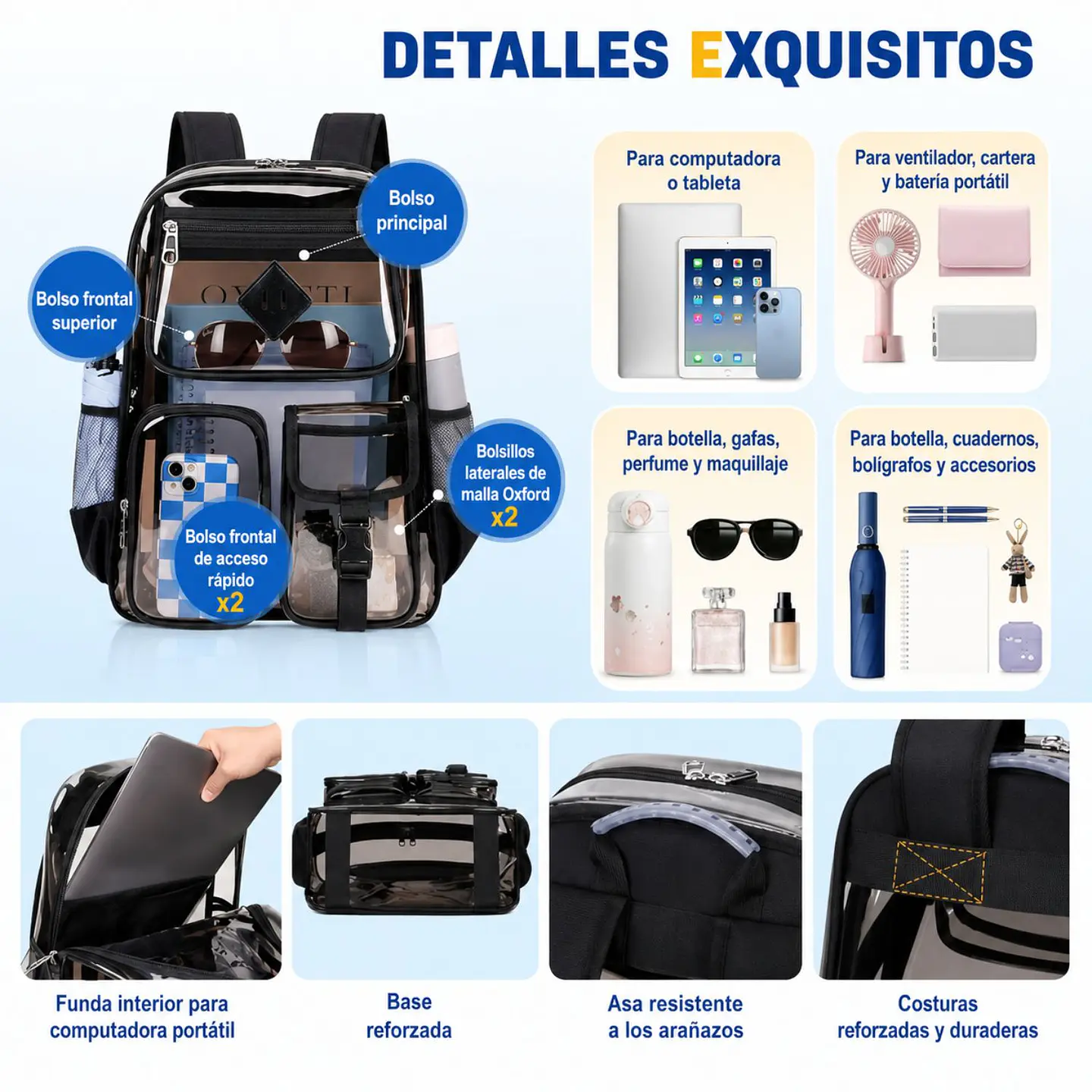Mochila Transparente De PVC Resistente Para Escuela  2