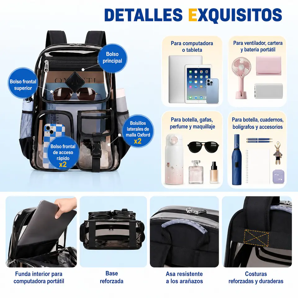 Mochila Transparente De PVC Resistente Para Escuela  2