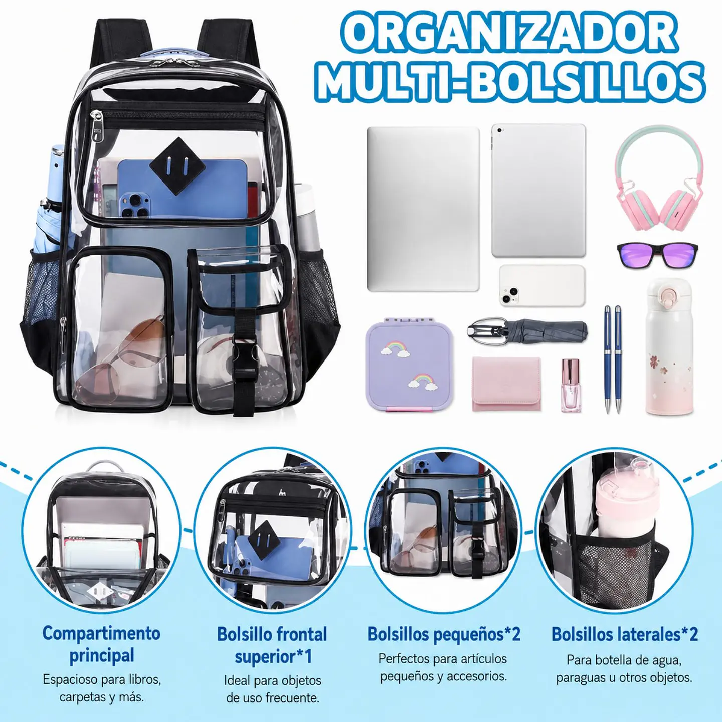 Mochila Transparente De PVC Resistente Para Escuela  3