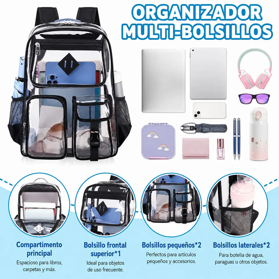Mochila Transparente De PVC Resistente Para Escuela  3