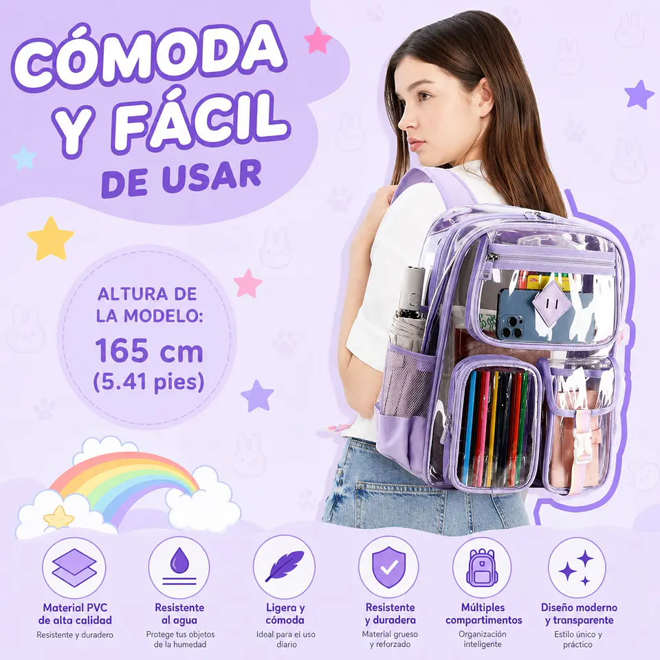 Mochila Transparente De PVC Resistente Para Escuela  7
