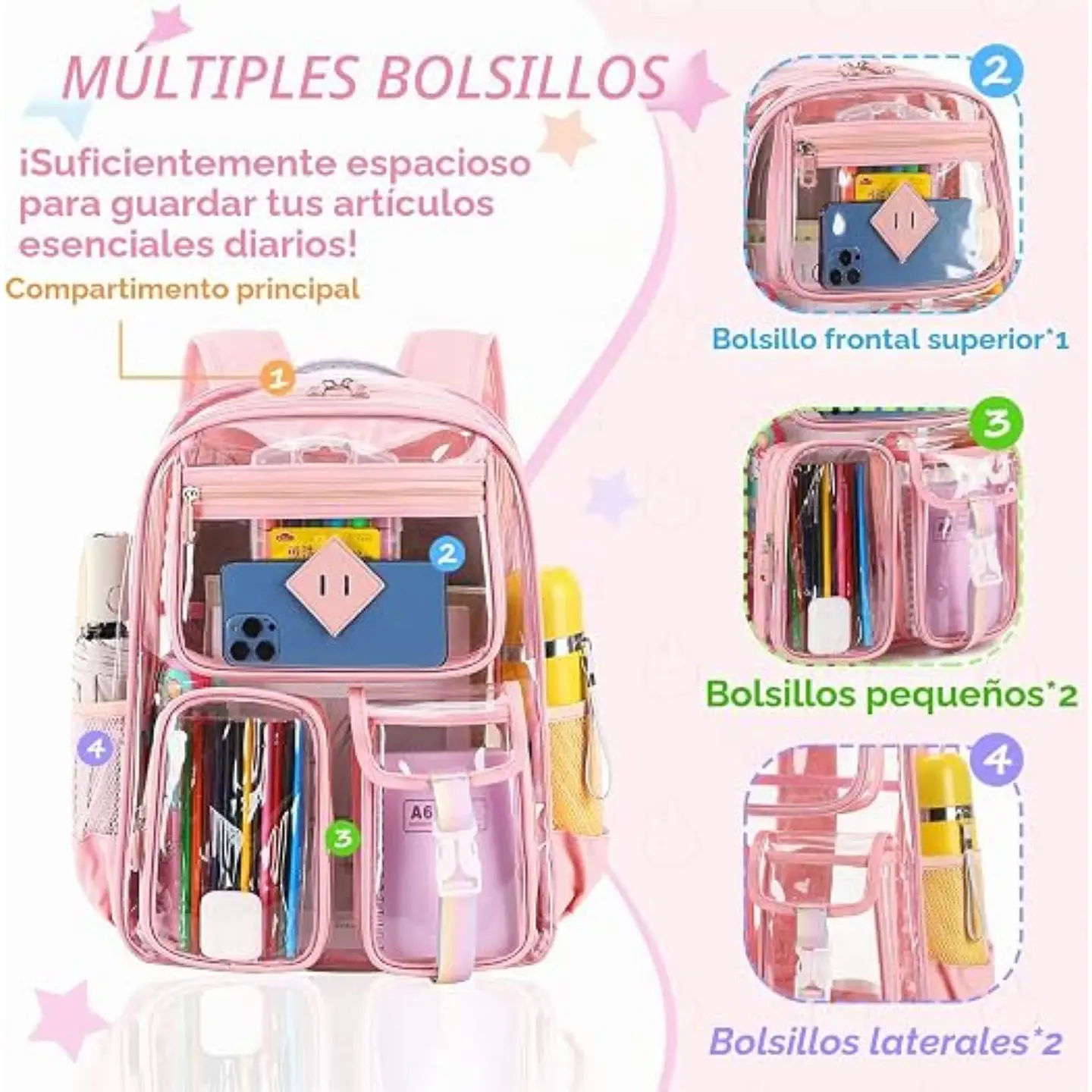 Mochila Transparente De PVC Resistente Para Escuela  12
