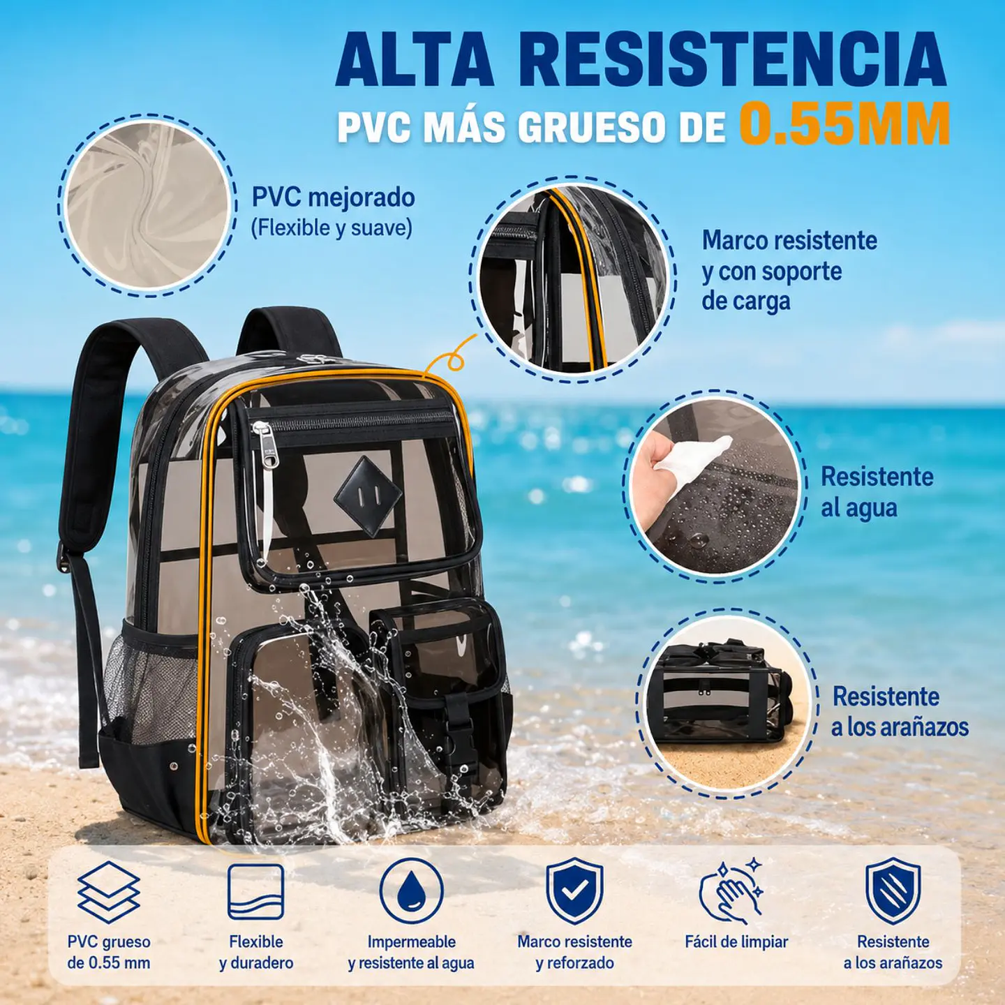Mochila Transparente De PVC Resistente Para Escuela  5