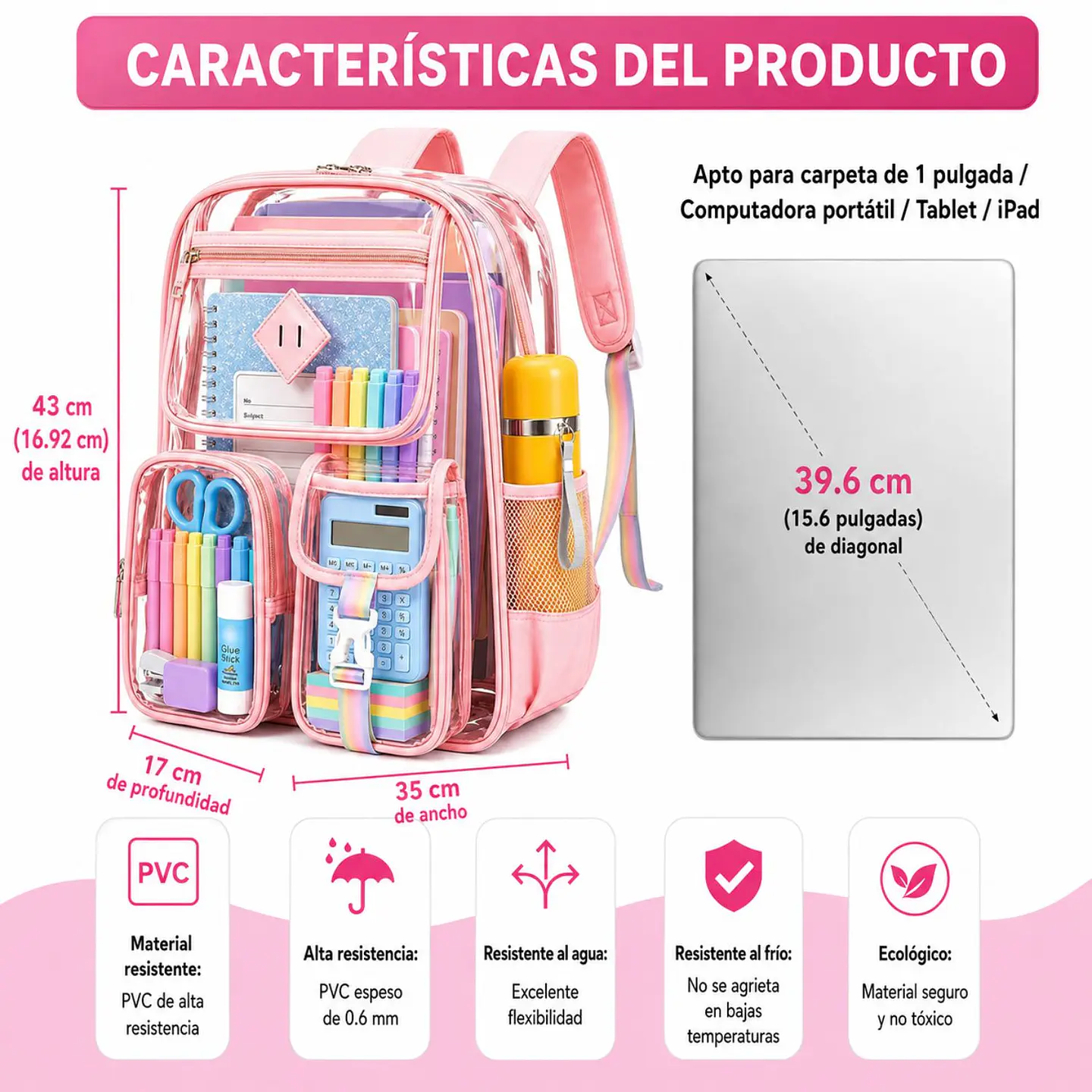 Mochila Transparente De PVC Resistente Para Escuela  13