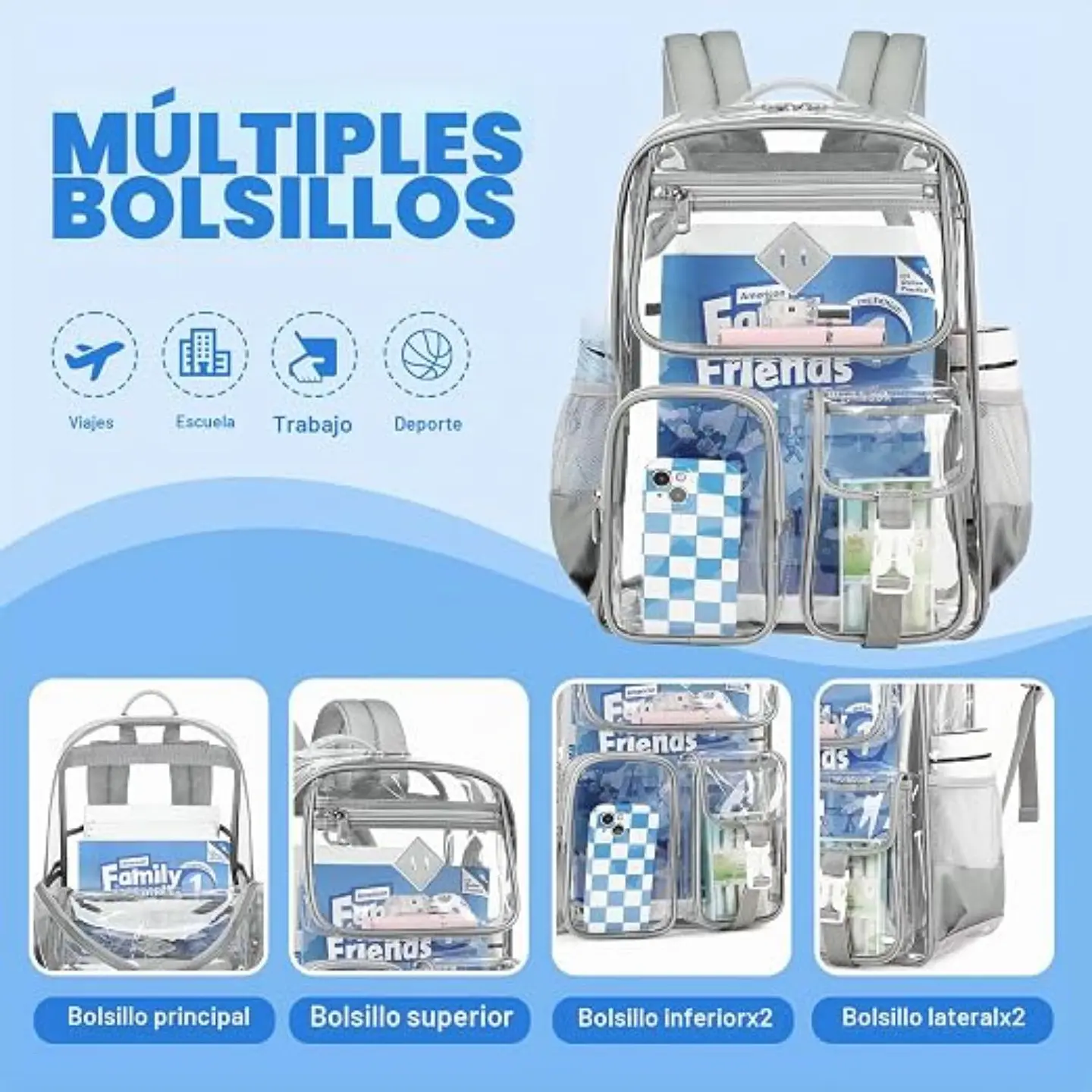 Mochila Transparente De PVC Resistente Para Escuela  18