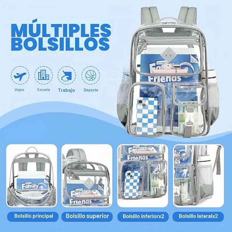 Mochila Transparente De PVC Resistente Para Escuela  18