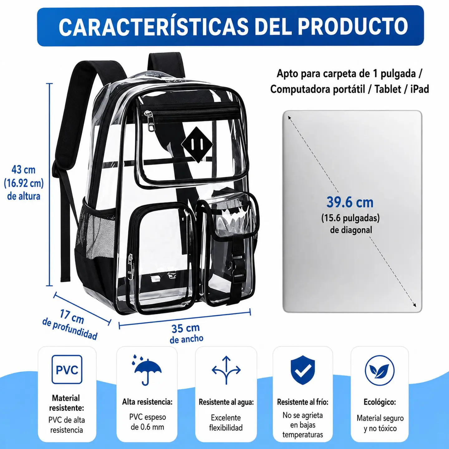 Mochila Transparente De PVC Resistente Para Escuela  4