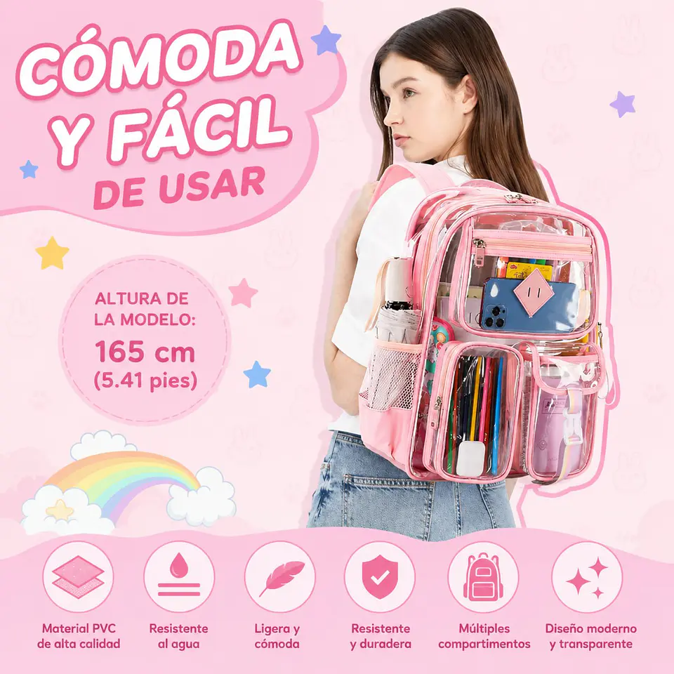 Mochila Transparente De PVC Resistente Para Escuela  14