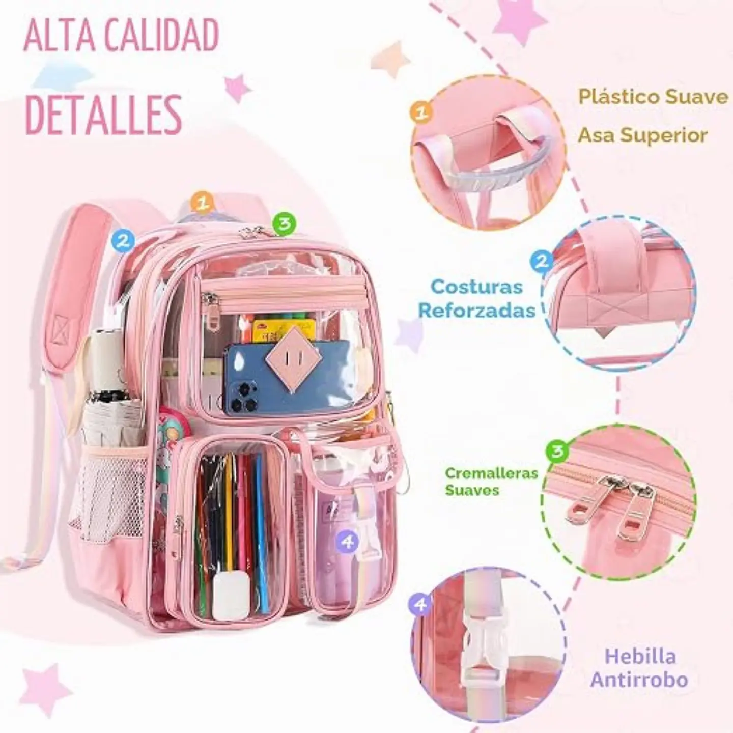 Mochila Transparente De PVC Resistente Para Escuela  15