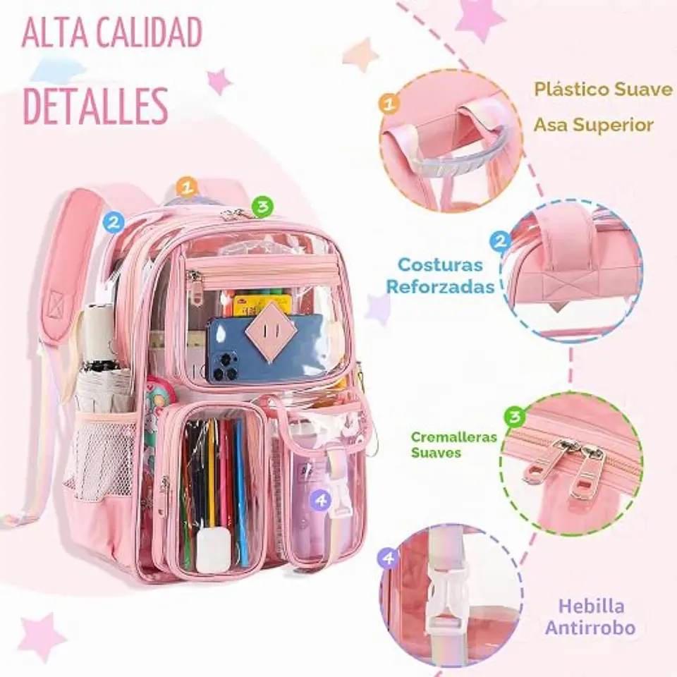 Mochila Transparente De PVC Resistente Para Escuela  15