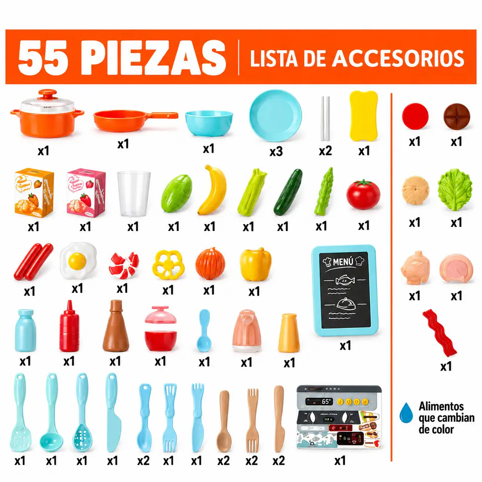 Juego De Cocina Con Luces Y Sonidos 55 Piezas 63cmx45cm 5