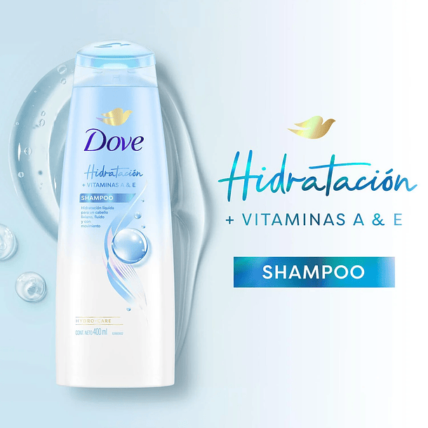 Dove Shampoo Hidratación + vitaminas A & E 400 Ml 3