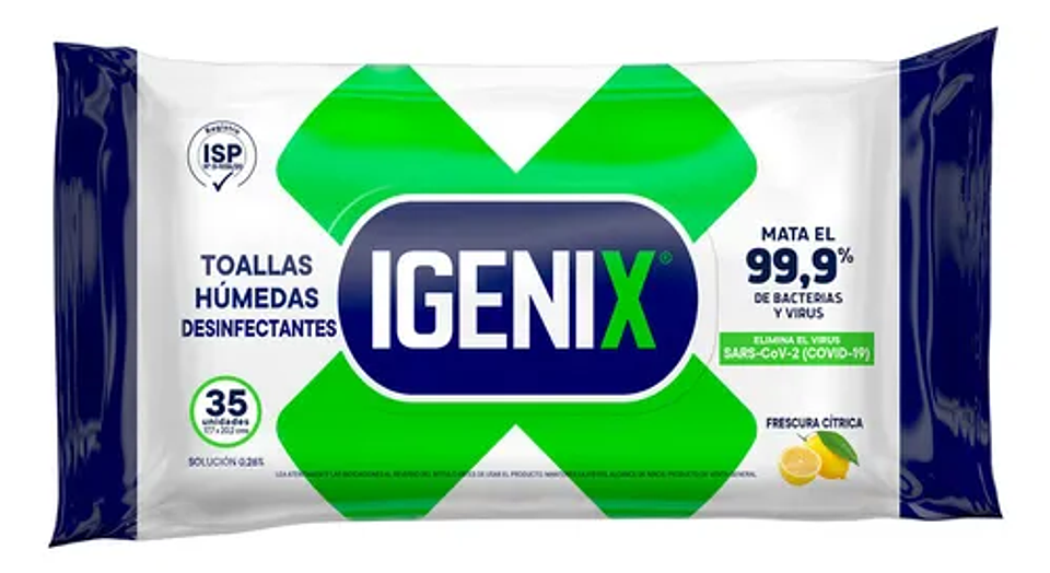 Toallas Húmedas Desinfectantes Igenix Bolsa 35u 1
