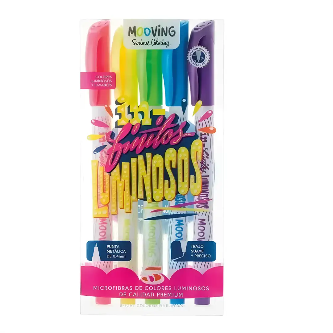 Estuche 5 tiralíneas de colores luminosos 1