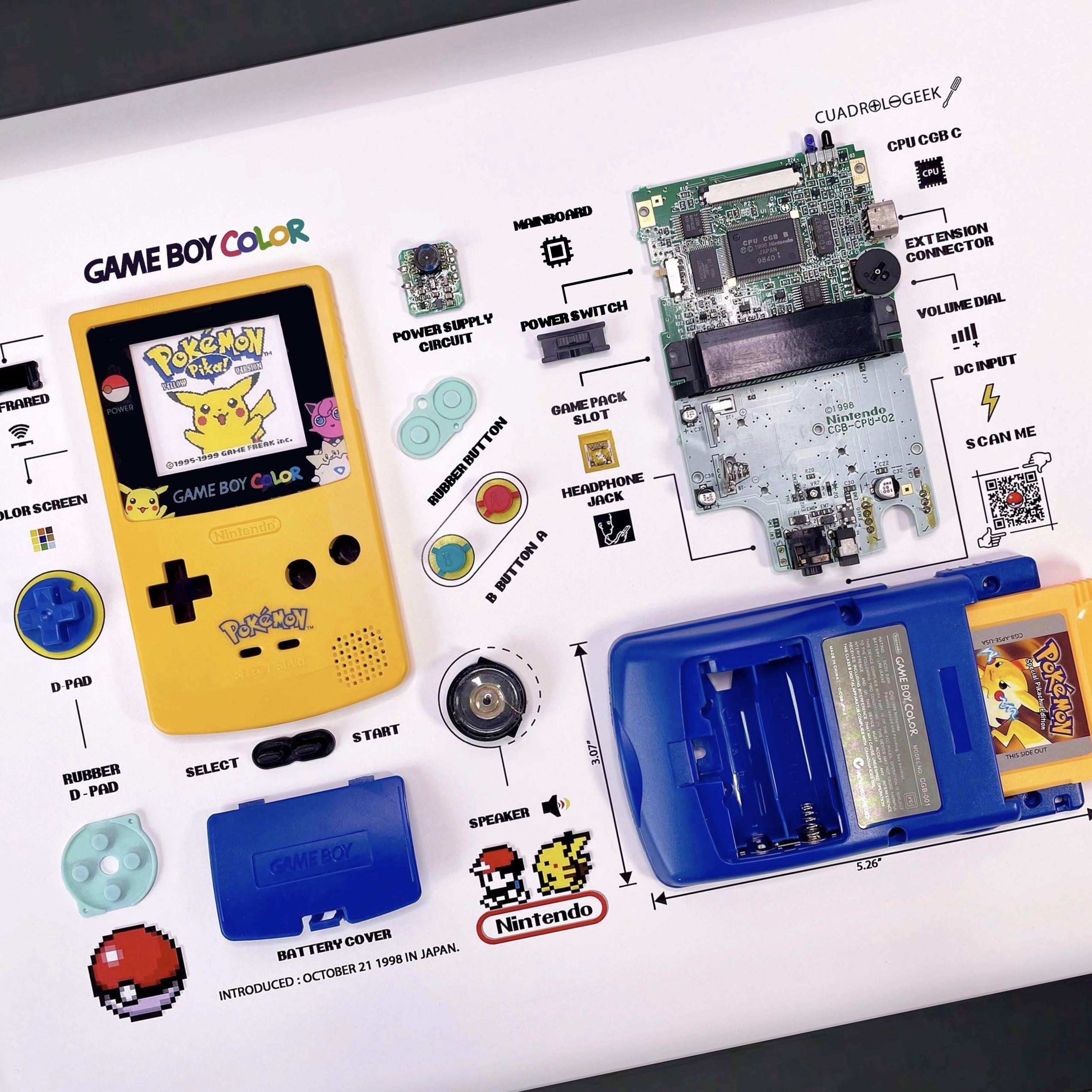 Cuadro Game Boy Color Edición Pokémon Yellow Qr  2