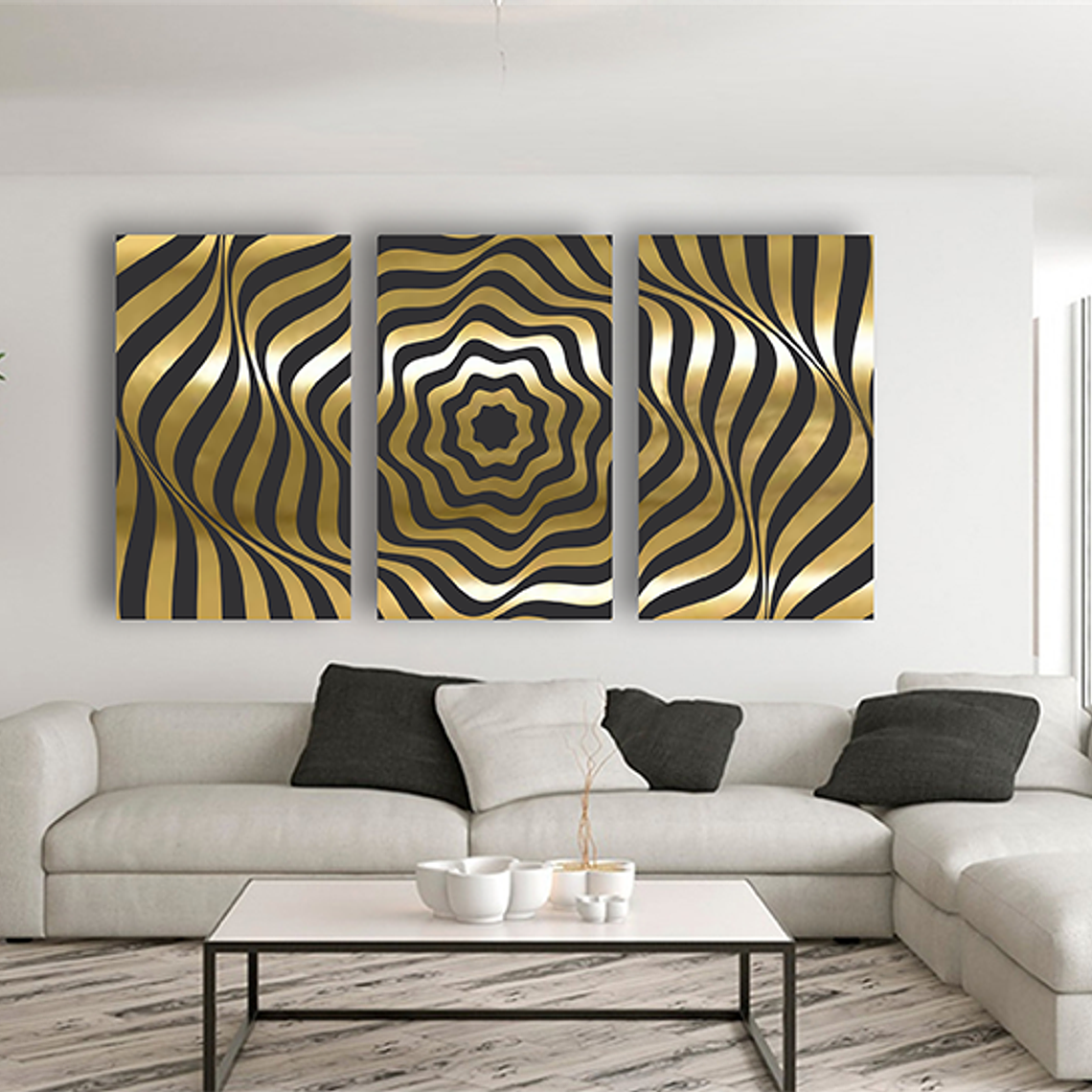 TRIPTICO FLOR  DORADO 120 X 55 1