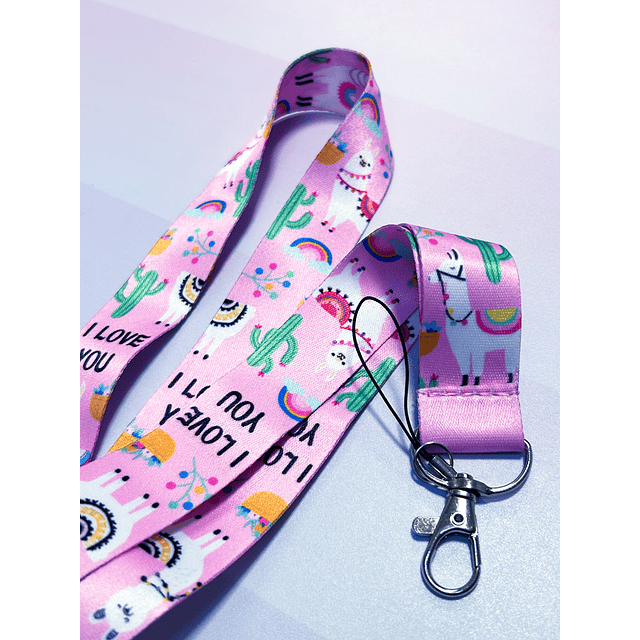 Lanyard llamas rosado