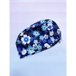 Gorro clínico flores fondo azul marino