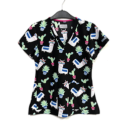 XS- Scrub elasticado fondo negro (llamas y cactus) 