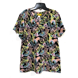 Talla S - Scrub elasticado fondo negro mariposas