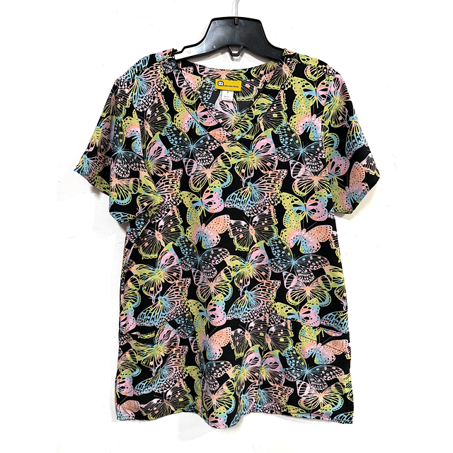 Talla S - Scrub elasticado fondo negro mariposas