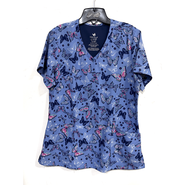 Talla S - Scrub mariposas, fondo celeste elasticado