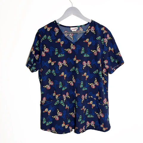 Talla L Scrub mujer azul marino mariposas elasticado $9.000
