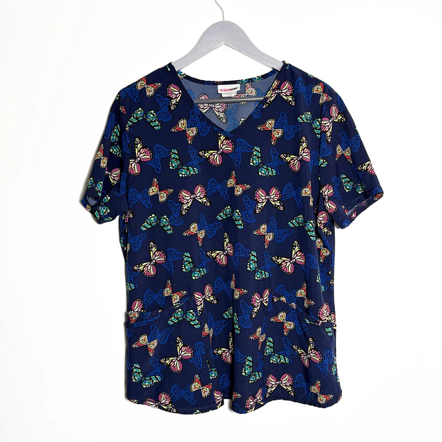 Talla L Scrub mujer azul marino mariposas elasticado $9.000
