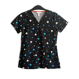 Talla XS Scrub mujer fondo negro corazones elasticado $7000