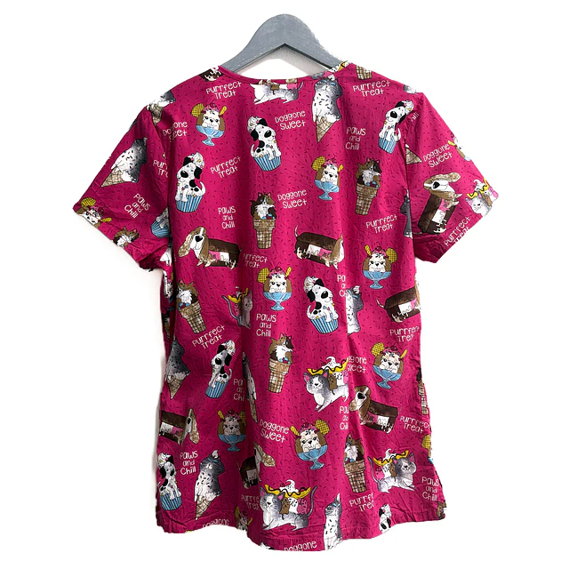 Talla L Scrub mujer fucsia Dickies diseño perros y gatos semielasticado $8000