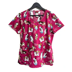 Talla L Scrub mujer fucsia Dickies diseño perros y gatos semielasticado $8000