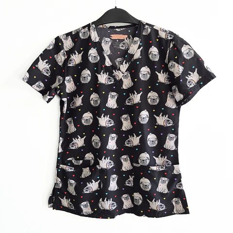 Talla M Scrub mujer diseño perritos pugs elasticado $8000