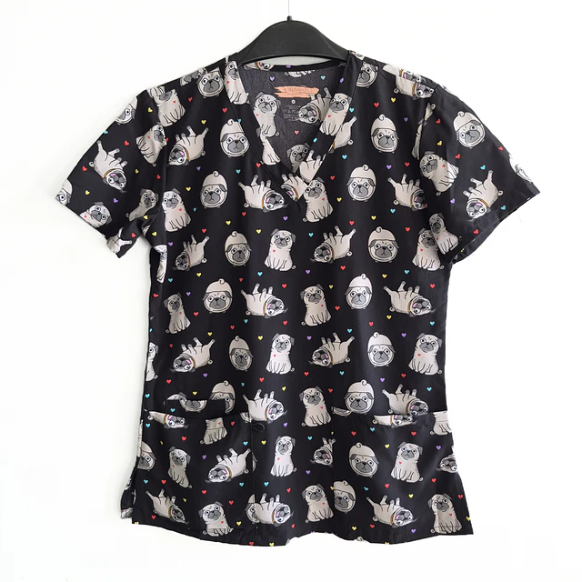 Talla M Scrub mujer diseño perritos pugs elasticado $8000