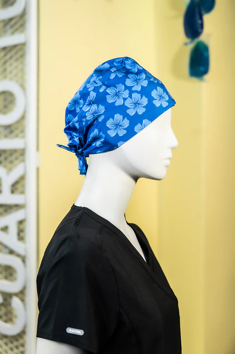 Gorro clínico azul flores