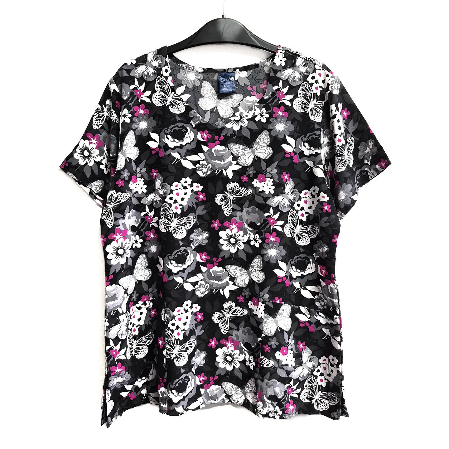 Talla L Scrub mujer semielasticado flores y mariposas $8000 1