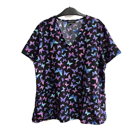 Talla 2XL Scrub mujer diseño mariposas semielasticado $8000