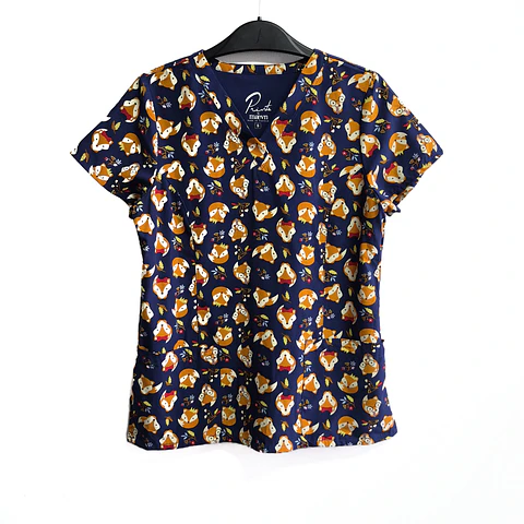 Talla S Scrub mujer fondo azul marino diseño zorritos $8000