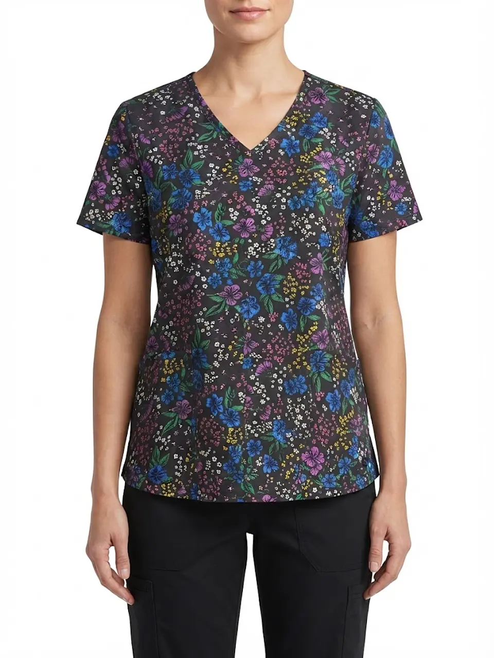 Talla XL Scrub mujer floreado fondo gris semielasticado $8000 1