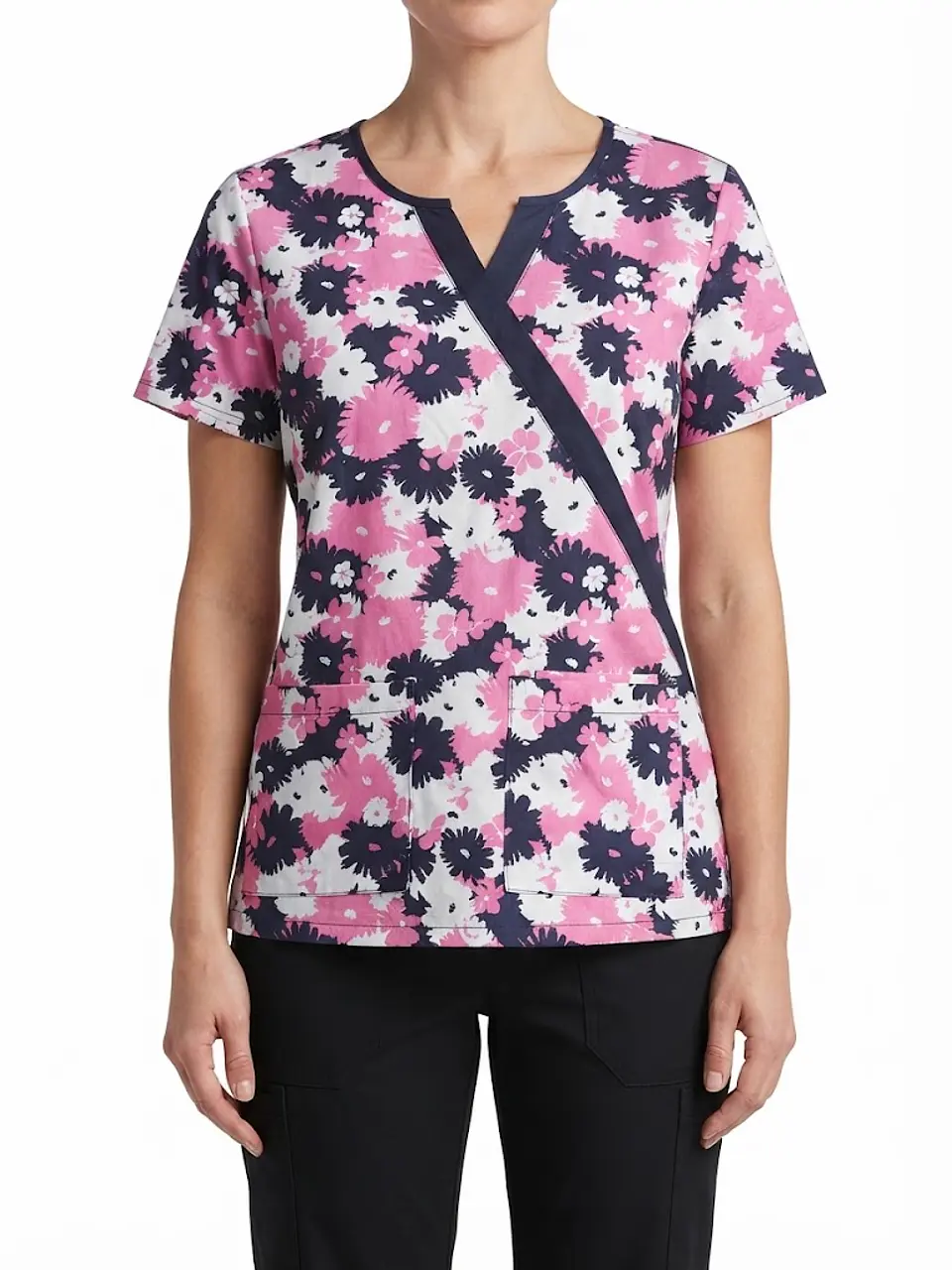 Talla L Scrub mujer flores azul marino y rosado elasticado $8000 1