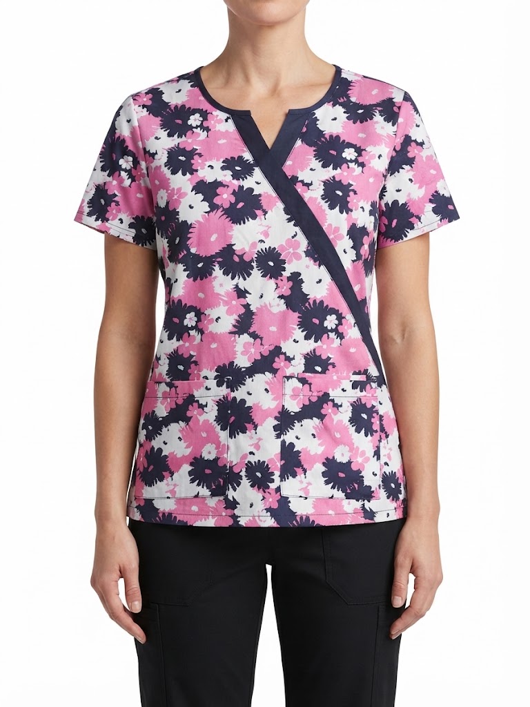Talla L Scrub mujer flores azul marino y rosado elasticado $8000