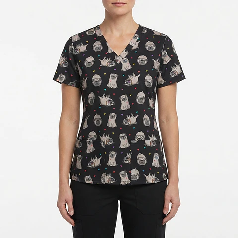 Talla M Scrub mujer diseño perritos pugs elasticado $8000