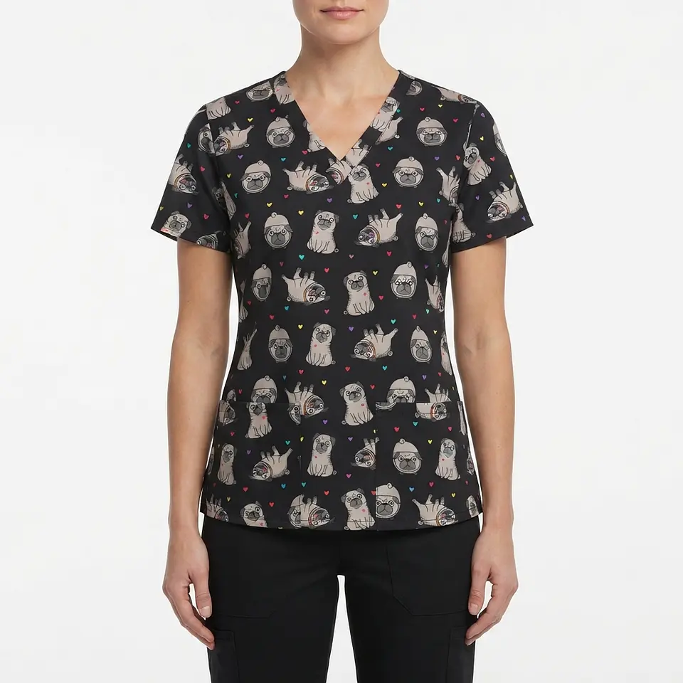 Talla M Scrub mujer diseño perritos pugs elasticado $8000 1