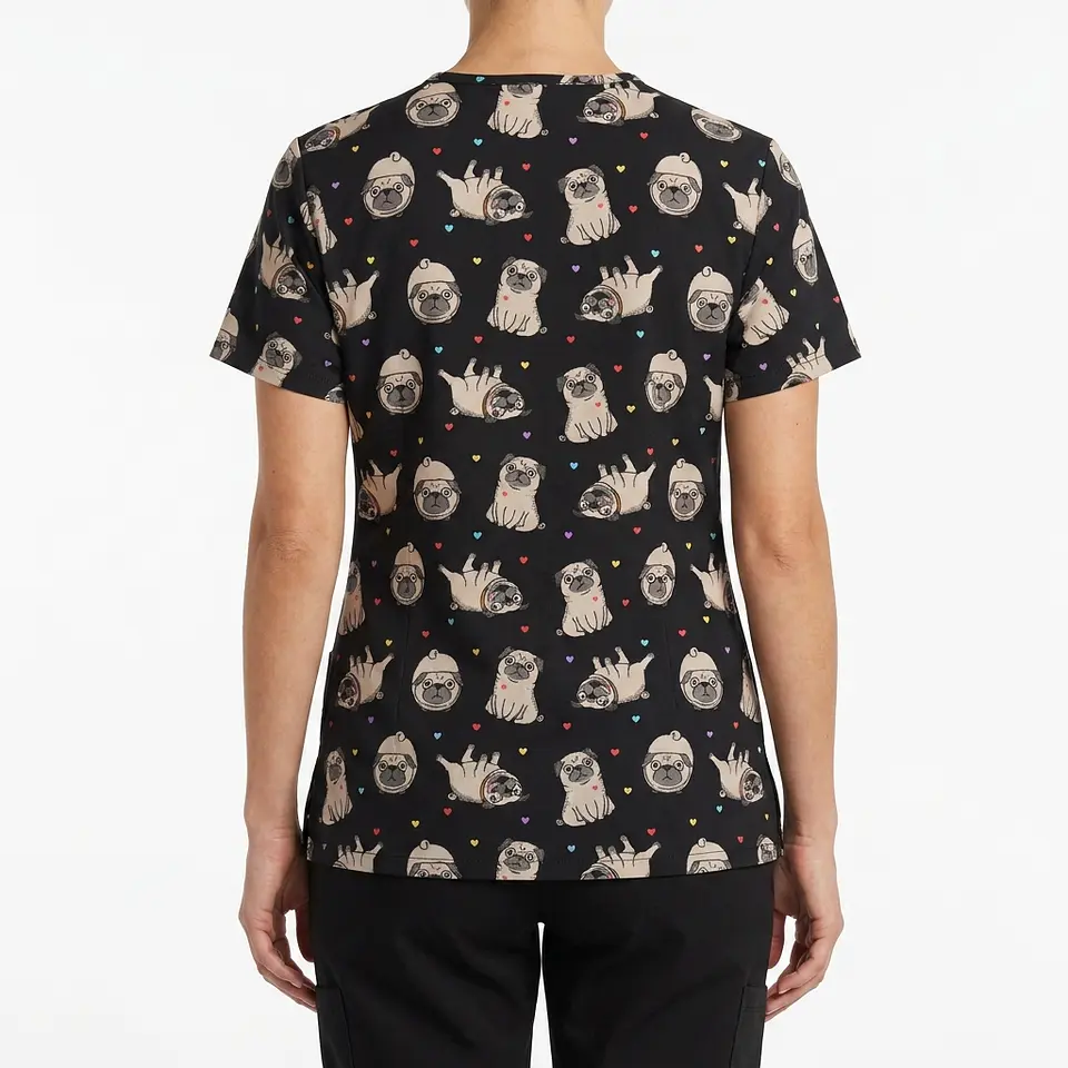 Talla M Scrub mujer diseño perritos pugs elasticado $8000 2