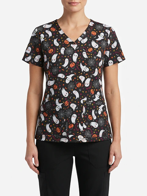 Talla M Scrub fantasmas y calabazas KOI elasticado $10.000
