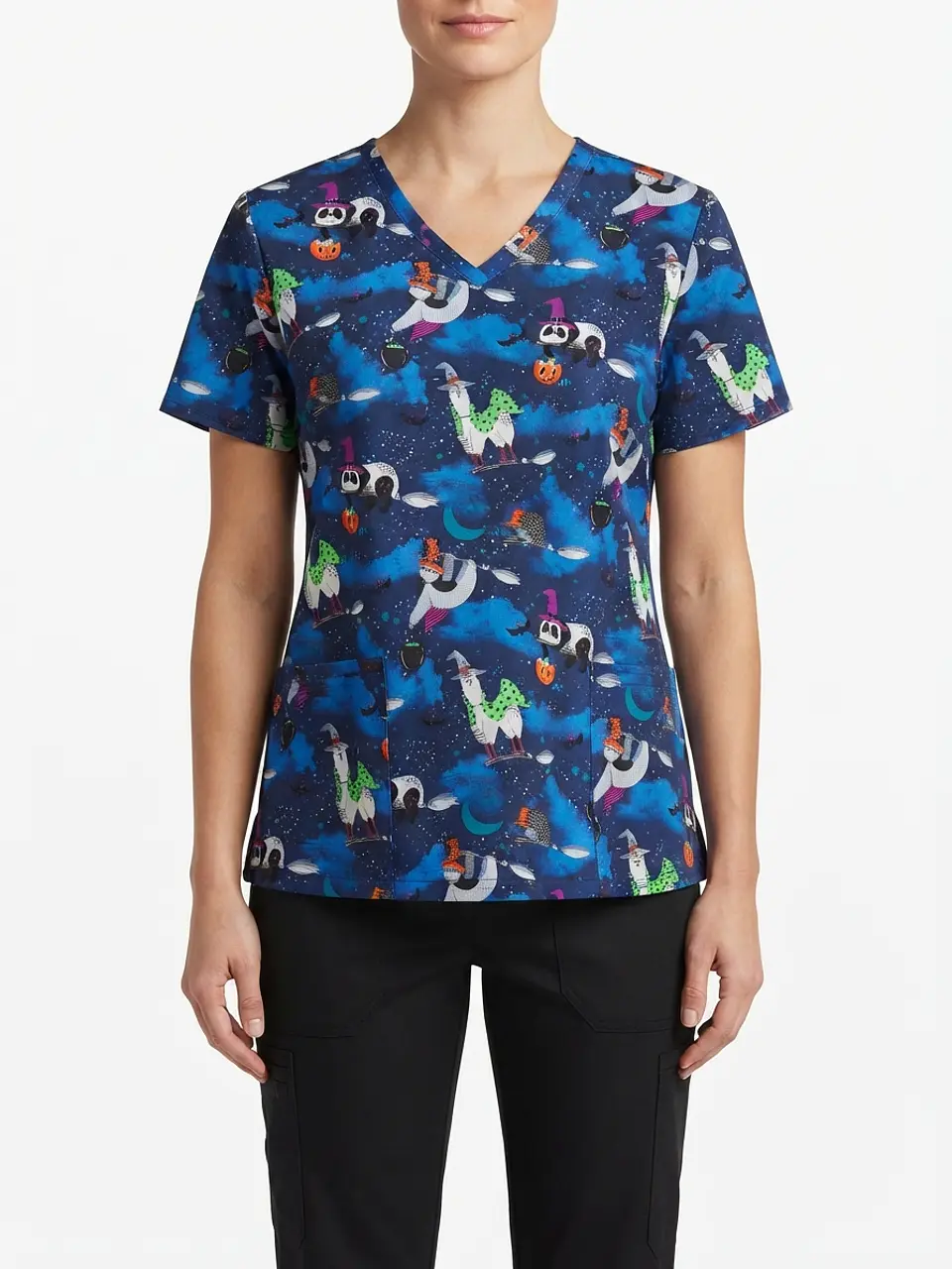 Talla L Scrub diseño llamas y pandas halloween elasticado  1
