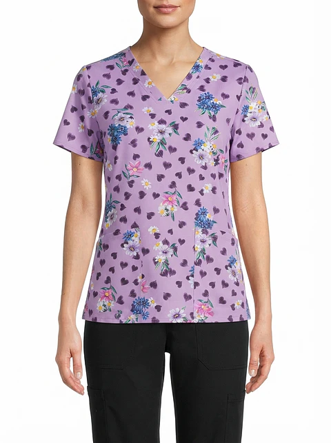 Talla M Scrub morado Cherokee diseño corazones y flores $10.000
