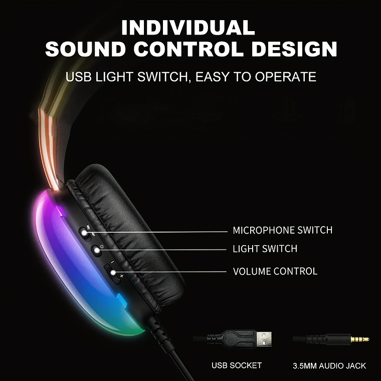 Auriculares Gamer Onikuma X25 RGB con Micrófono Cancelación de Ruido PC y Consolas 11