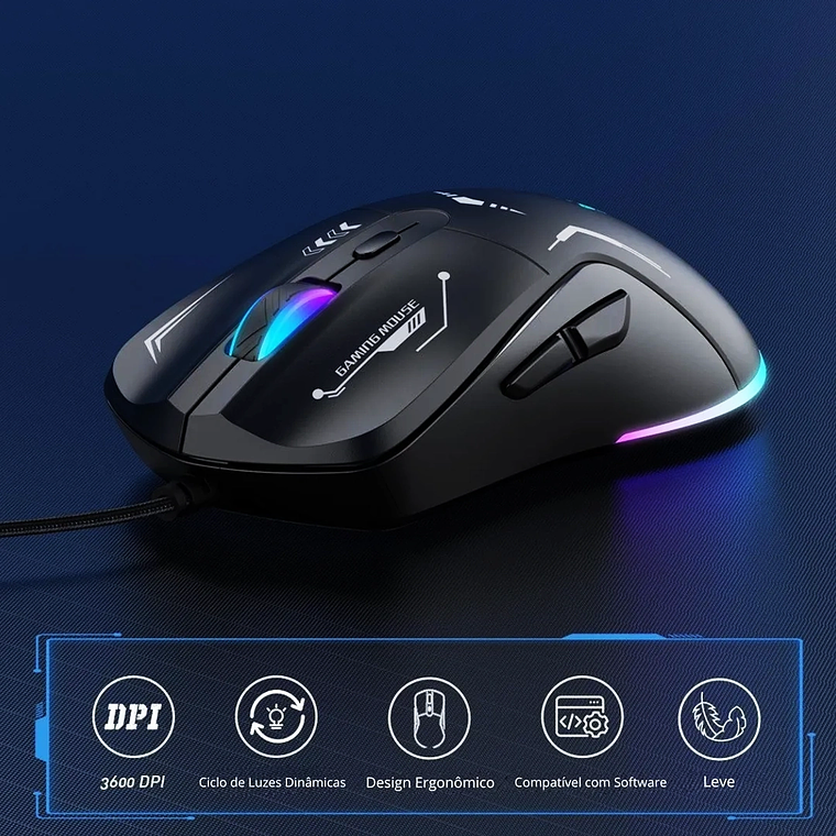 Mouse Gamer Onikuma CW917 3600 DPI Óptico RGB con 6 Botones USB 7