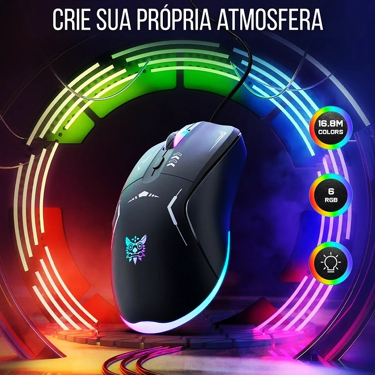 Mouse Gamer Onikuma CW917 3600 DPI Óptico RGB con 6 Botones USB 10