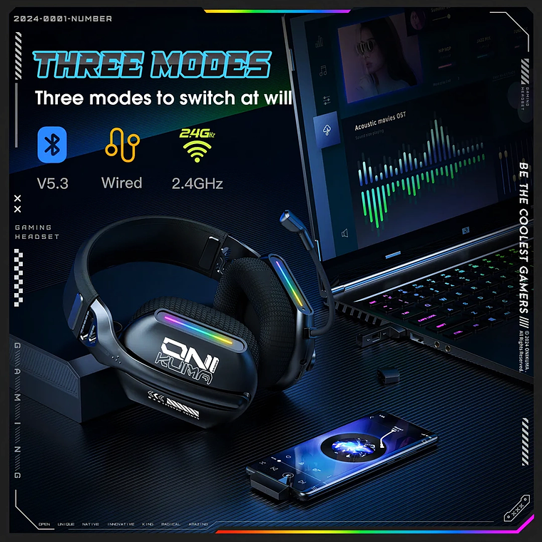 Audífonos Gamer GT808 Tri-Mode Inalámbricos RGB - PS5, PC y Consolas 8